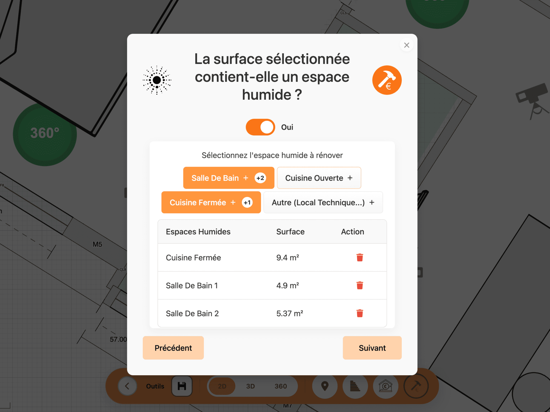 Sélection des pièces à rénover